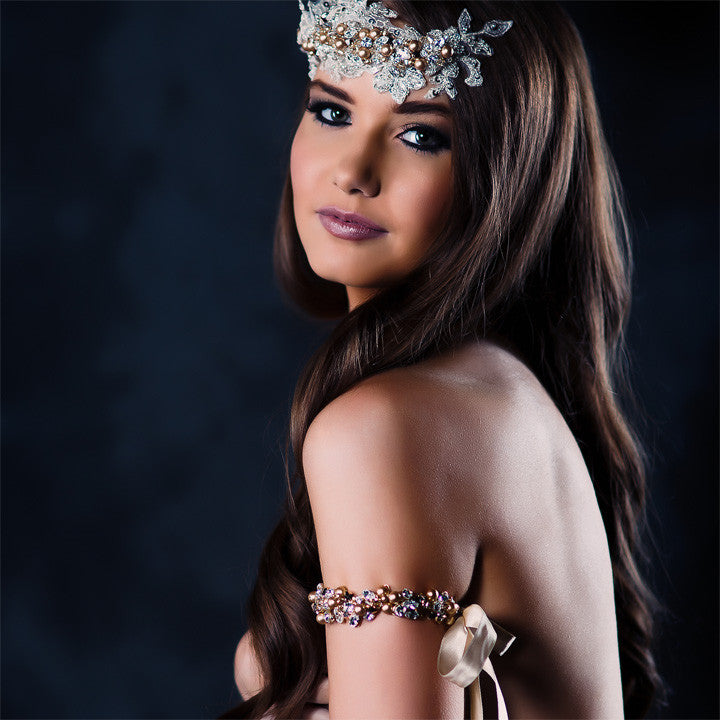 Kezani Juliet Gold Pearl Wedding Armband - Elegant Bridal Jewelry for Weddings, Prom & Special Occasions