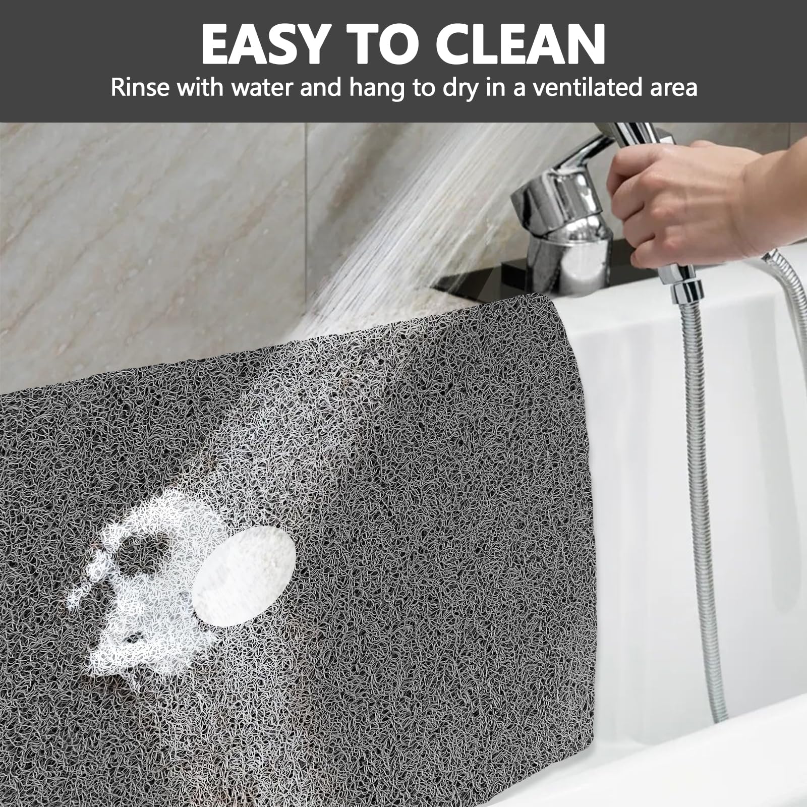 Non-Slip 36x36 Inch Square Shower Mat with Drain Hole - Extra Large Loofah Bath Mat for Shower Stall, Bathroom Floor & Tub - Anti-Slip Shower Floor Mat for Safety & Comfort