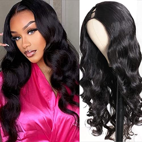 Nadula Virgin Brazilian Human Hair U Part Wig - 150% Density Body Wave Remy Hair Non-Lace Wig with Adjustable Straps & Combs | Clip-In Half Wig for Black Women (12 Inch, Natural Color) | Perfect for Daily Wear, Special Occasions & Protective Styling