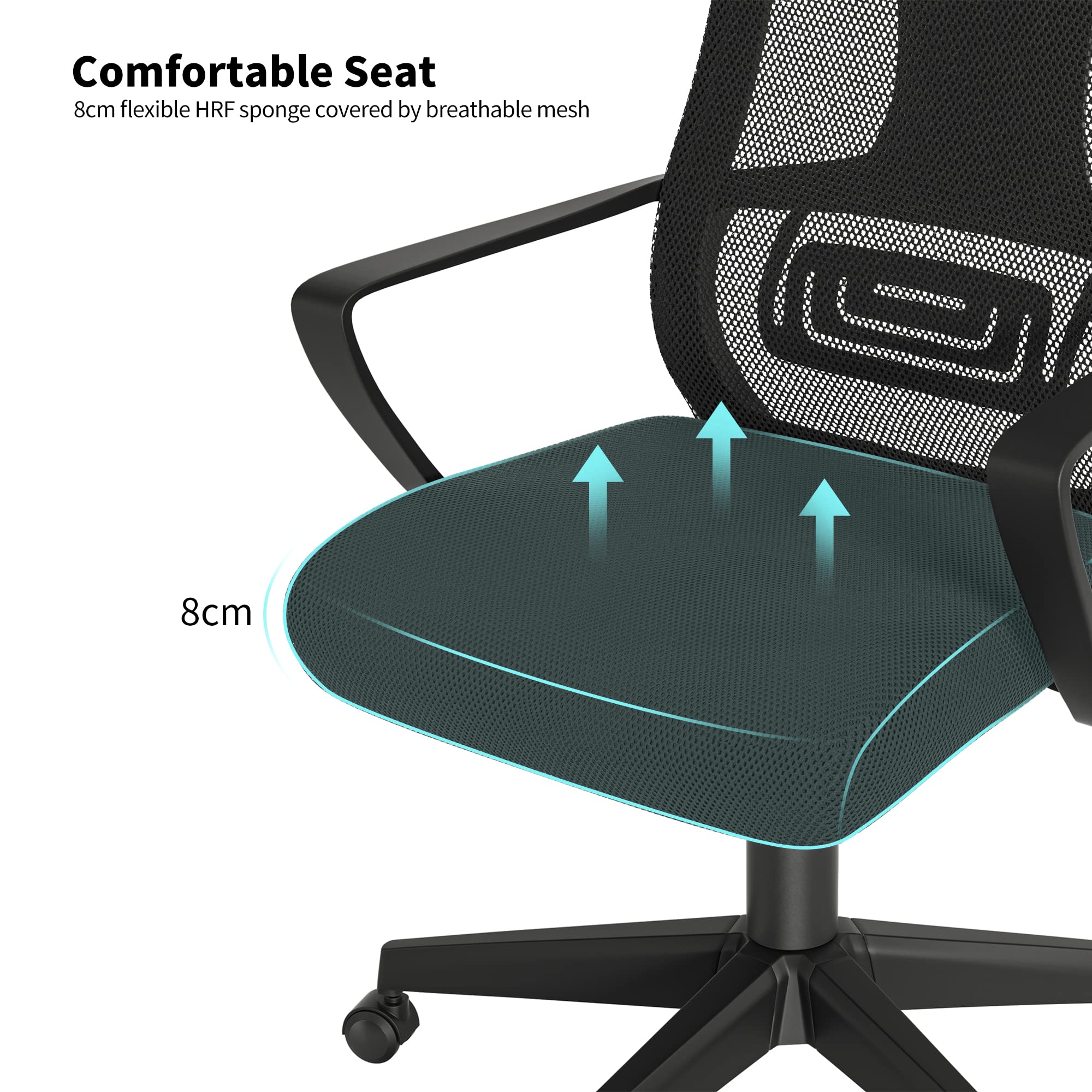 FEZIBO Ergonomic Office Chair - High Back Mesh Computer Desk Chair with Adjustable Height, Swivel & Rolling Wheels - Comfortable Task Chair for Work, Study & Conference Rooms - Ideal for Adults & Home Office (Black)