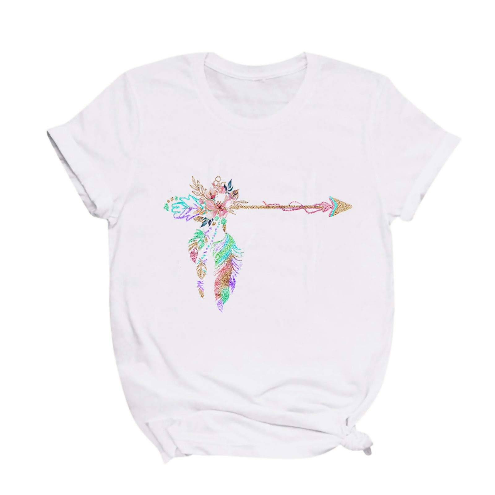 Trendy Floral Print Summer Blouse for Women - O-Neck Dreamcatcher T-Shirt, Streetwear Casual Top (White, Size S) | Perfect for Beach Outings, Music Festivals & Daily Wear