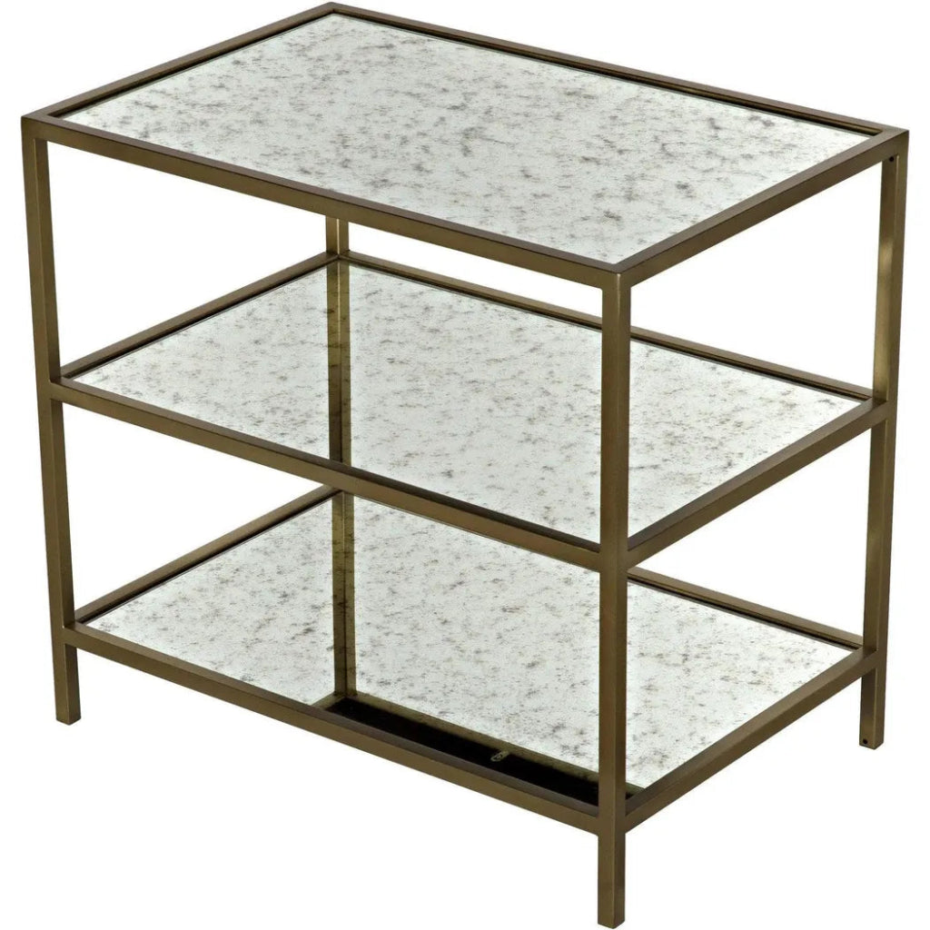 3 Tier Rectangle Side Table - Antique Brass & Mirror Finish - Perfect for Living Room, Bedroom, or Office Decor