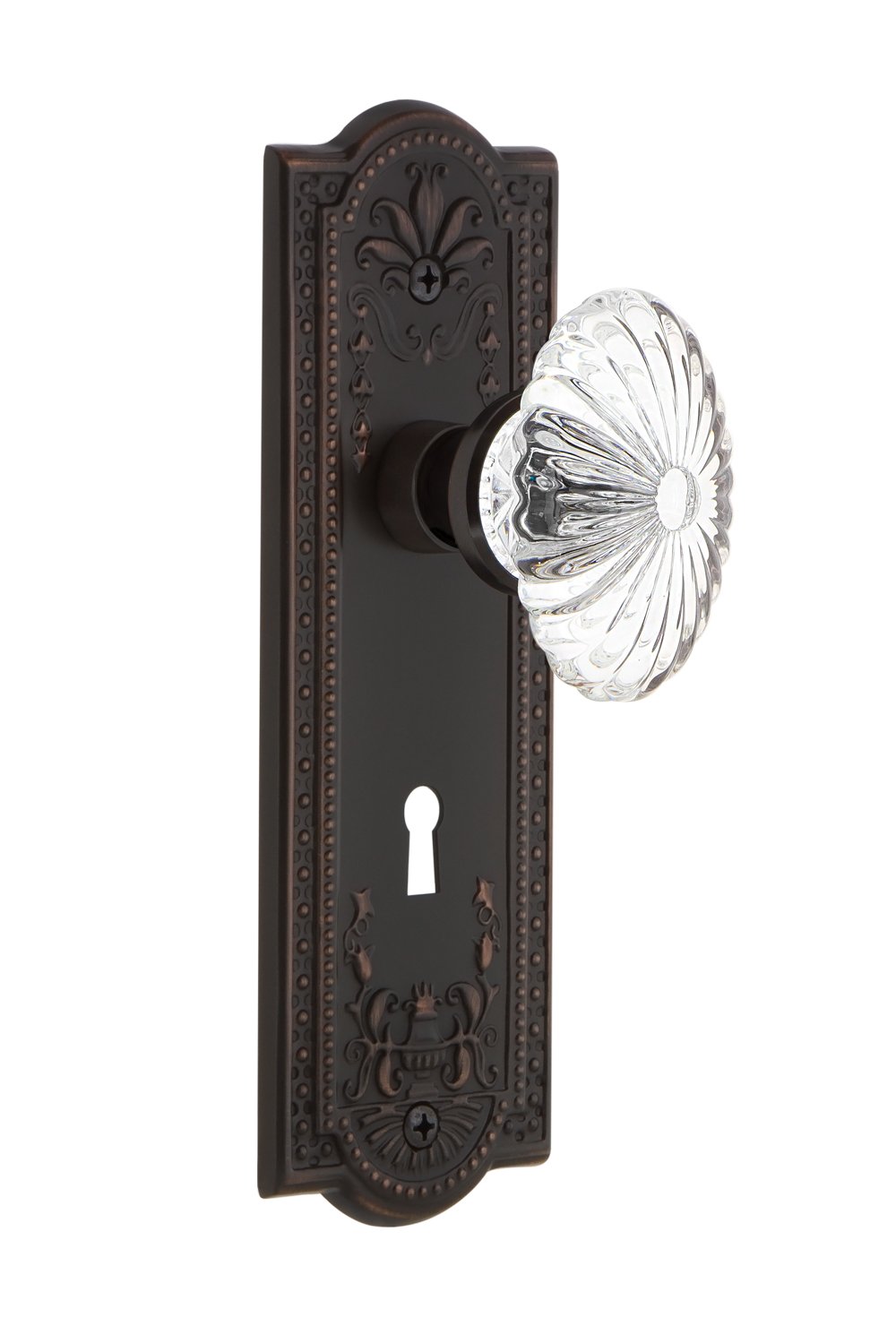 Vintage Bronze Oval Fluted Crystal Glass Door Knob with Keyhole - Nostalgic Warehouse Meadows Plate for Classic Home Decor | Perfect for Victorian, Craftsman & Cottage Style Doors