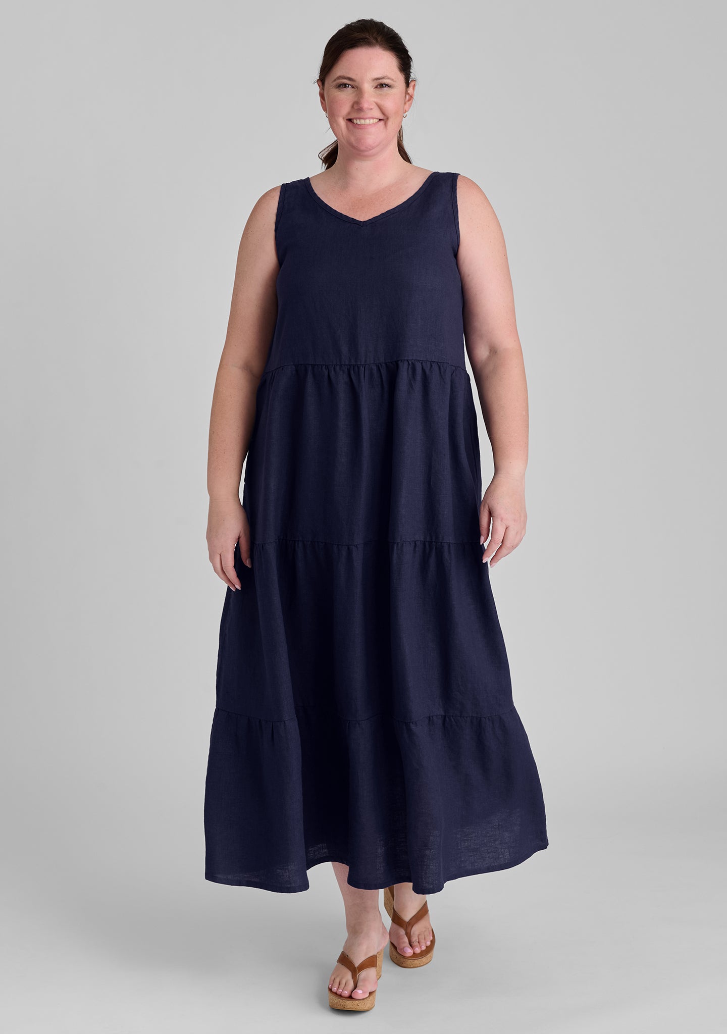Elegant Tiered Linen Maxi Dress for Women - Summer Boho Beach Wedding Party Dress - Perfect for Vacations, Date Nights & Outdoor Events