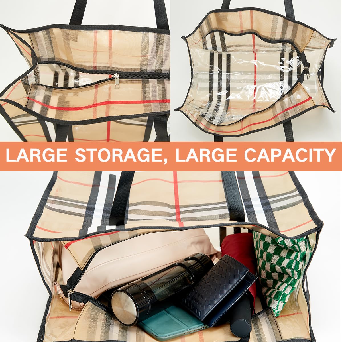 Large Clear Tote Bags for Women - Waterproof Beach Bag, Gym & Shopping Tote - Perfect for Swimming, Travel & Daily Use