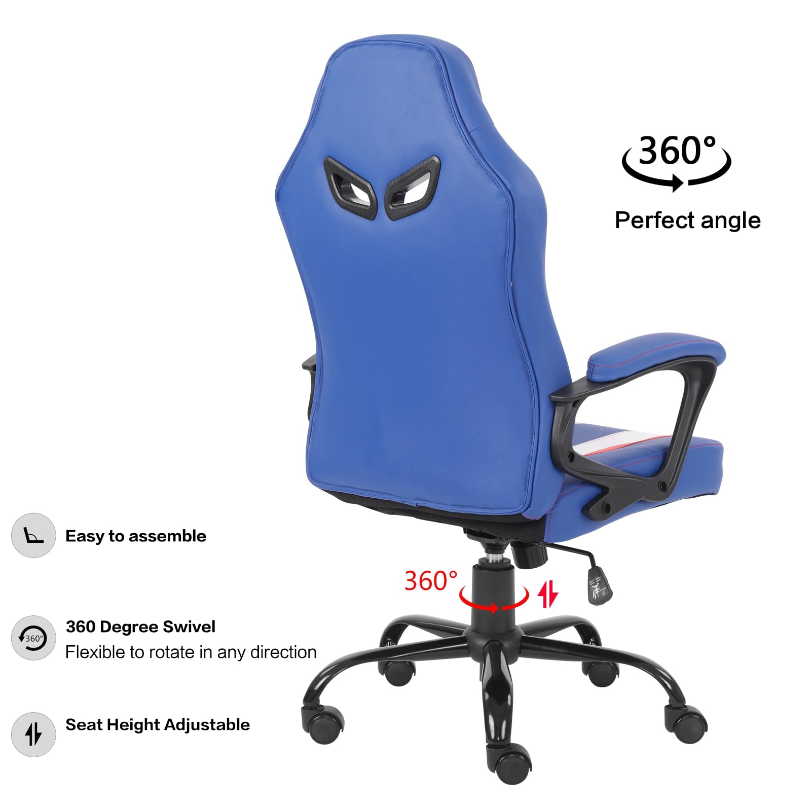 Modern-Depo Ergonomic Gaming Chair for Teens & Juniors - High Back Swivel Racing Computer Chair with Adjustable Height & Soft Padded Armrests (Blue/White) - Perfect for Esports, Streaming & Home Office Setup