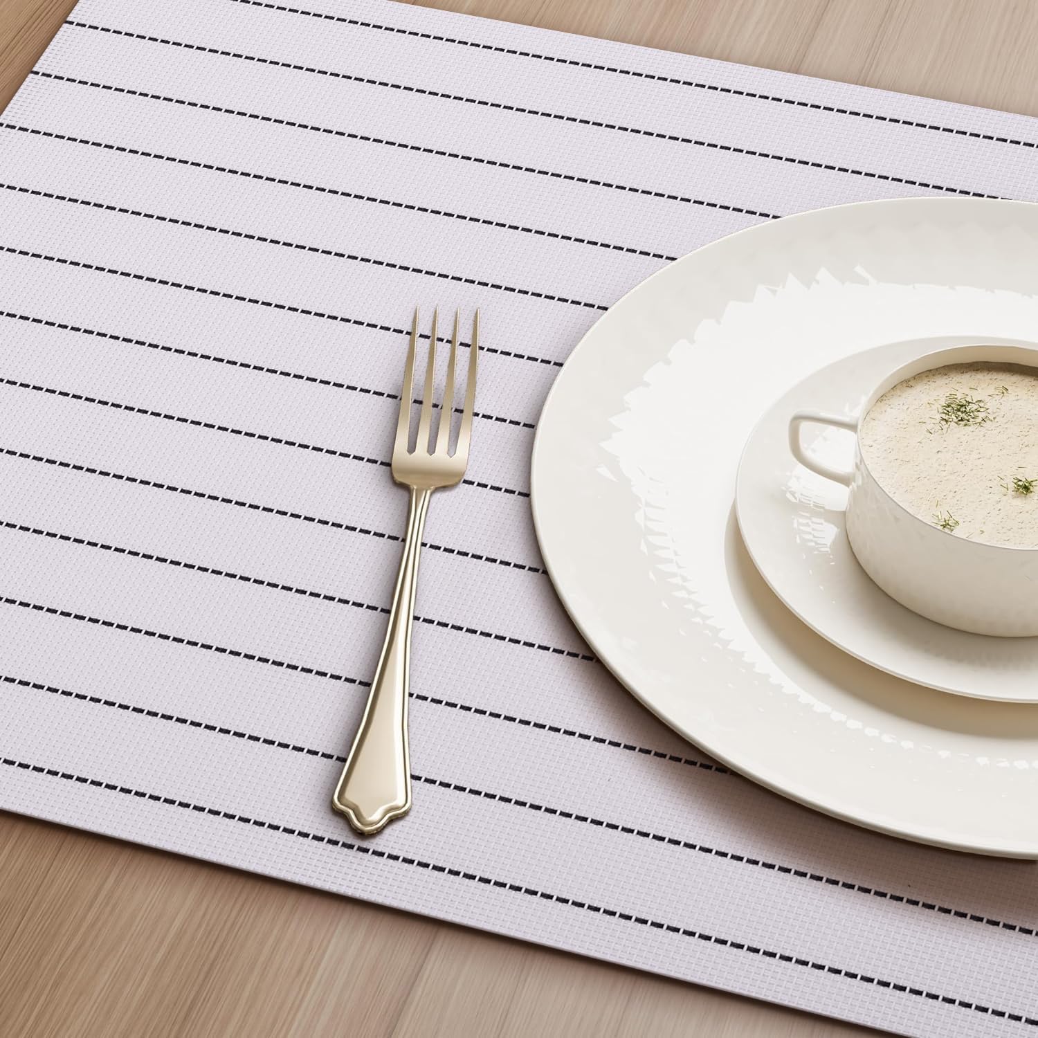 Premium Polyester Silk Dining Table Mats Set of 4 - 45x30cm Heat-Resistant & Easy Clean Table Decor - Elegant White Placemats for Formal Dinners, Holiday Gatherings & Everyday Use