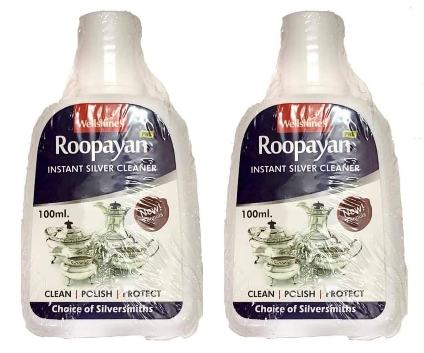 Wellshine Industries Roopayan Instant Silver Cleaner - 200ml (2 x 100ml Bottles) | Fast & Effective Tarnish Remover for Jewelry, Silverware & Antiques | Perfect for Home, Restaurant & Wedding Silver Care