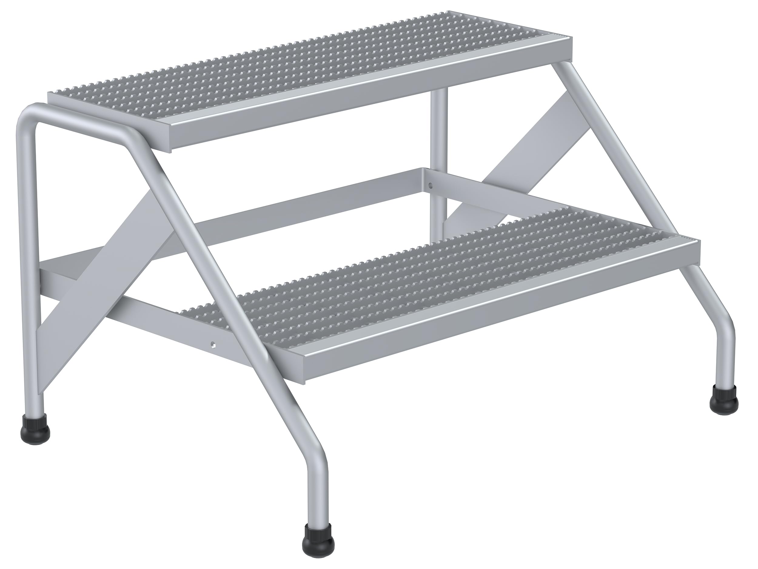 Vestil SSA-2W Heavy Duty Aluminum 2 Step Wide Safety Ladder Stand - 500 lb Capacity, Silver - Perfect for Warehouse, Garage & Industrial Use