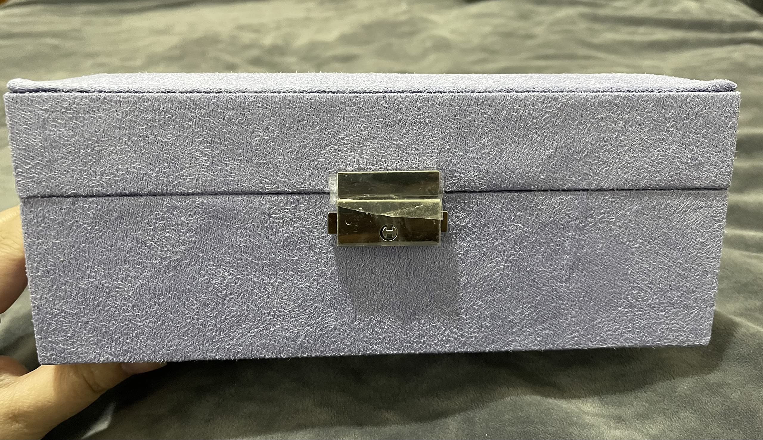 2-Layer Lockable Suede Jewelry Organizer Box - Portable Leather Watch, Earring, Ring & Bracelet Storage Case (Light Purple) | Perfect for Travel, Gift Giving & Home Display