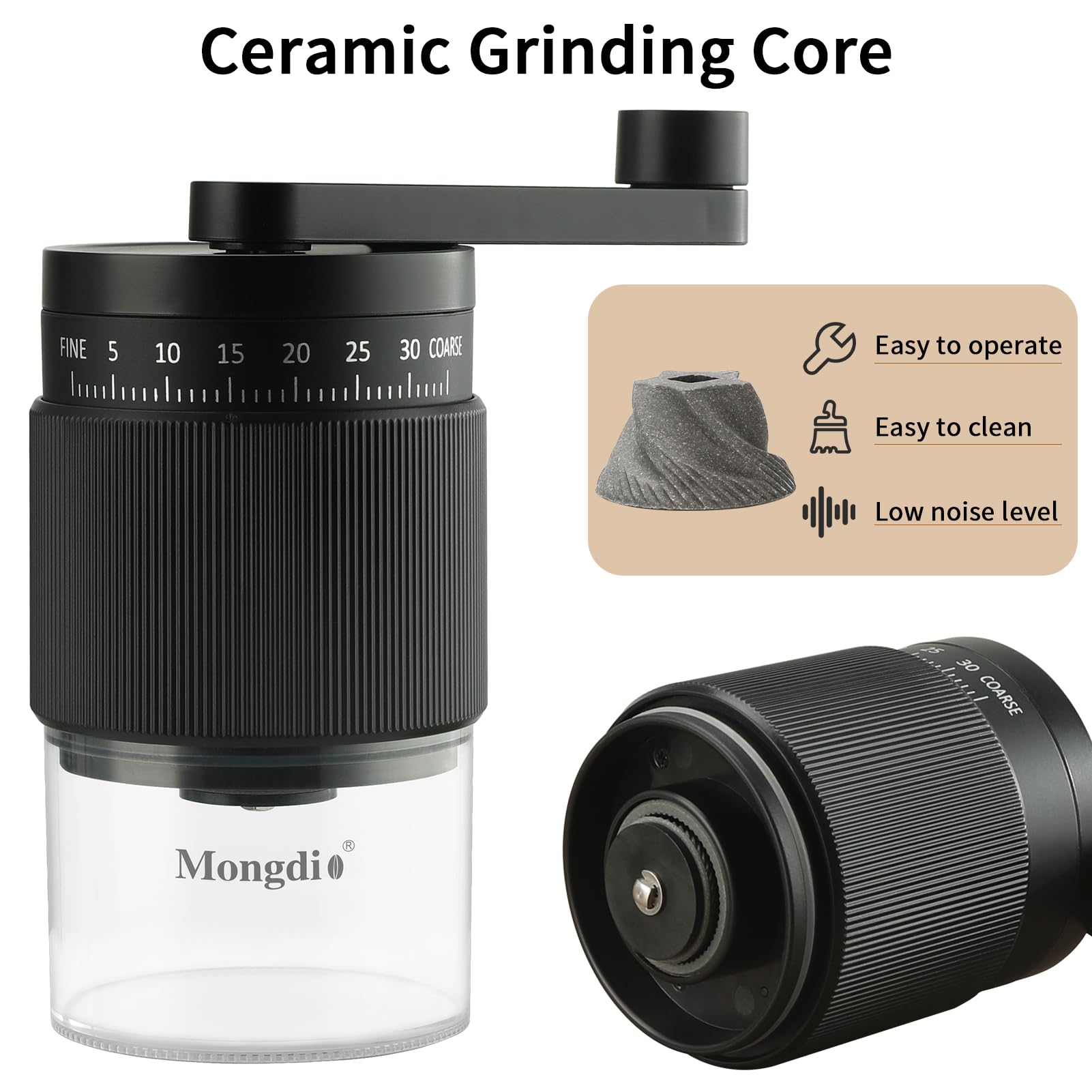 Premium Manual Coffee Grinder - 35 Adjustable Settings, Conical Burr Mill for Espresso, French Press & Cold Brew | Portable Hand Crank Coffee Bean Grinder for Home, Camping & Travel | Durable & Compact Black Design