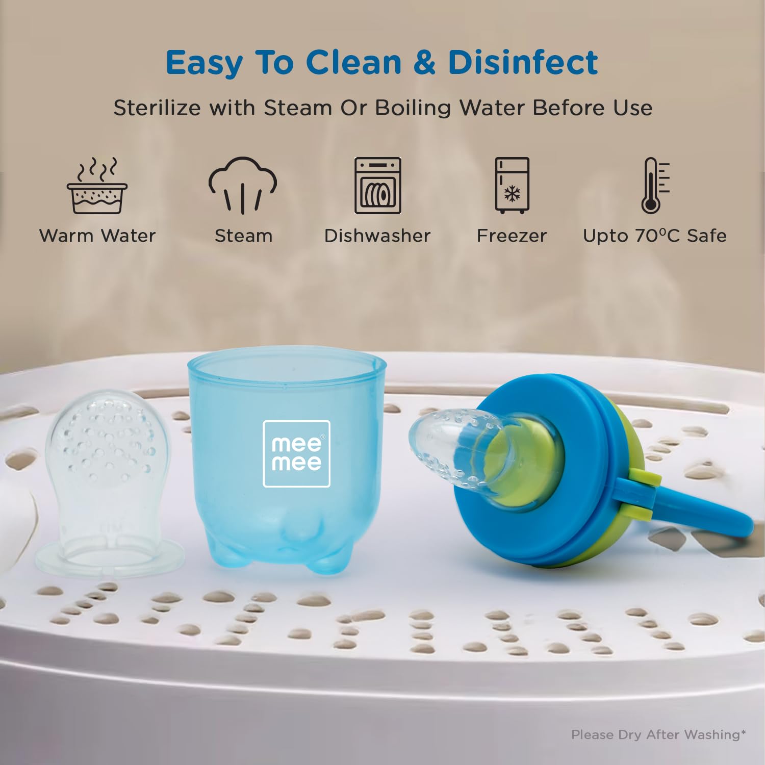 Mee Mee Advanced Baby Fruit & Food Feeder - BPA-Free Silicone Teether for Infants 6-12 Months | Safe Self-Feeding Training Tool with Easy-Grip Handle | Perfect for Introducing Solids, Soothing Teething Pain & On-the-Go Feeding (Blue)