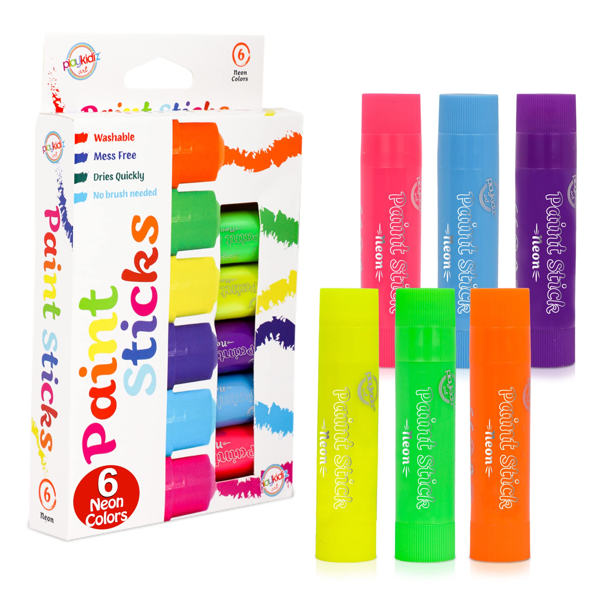 Neon Twistable Crayon Paint Sticks 6 Pack - Mess-Free Tempera Paint for Kids, Quick Drying, Non-Toxic Art Supplies - Perfect for Birthday Gifts, Classroom Activities & DIY Crafts (Ages 3+)