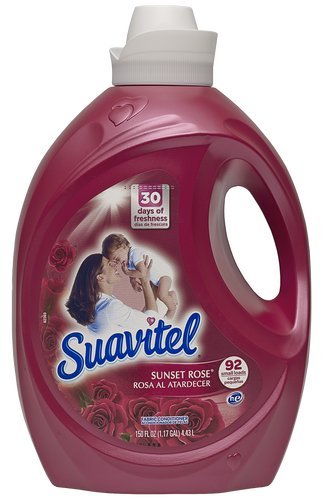 Suavitel 139158 Sunset Rose Scent Fabric Softener - 150 oz Large Bottle | Long-Lasting Freshness for Laundry, Towels & Bedding | Ideal for Families & Sensitive Skin