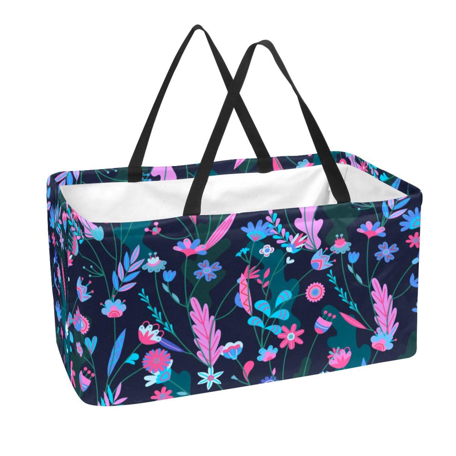 Reusable Foldable Grocery Shopping Basket - Large Storage Bin with Floral Design for Supermarket, Farmers Market & Home Organization | Eco-Friendly & Durable