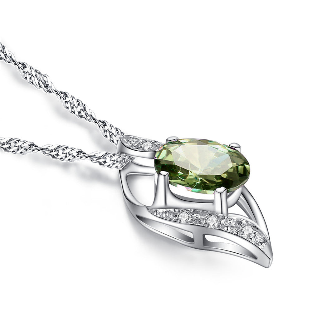 Elegant MABELLA Sterling Silver Birthstone Oval Cut Leaves Pendant Necklace - Perfect Birthday Gift for Women, Mothers, Wives | Ideal for Anniversaries, Valentine's Day & Special Occasions