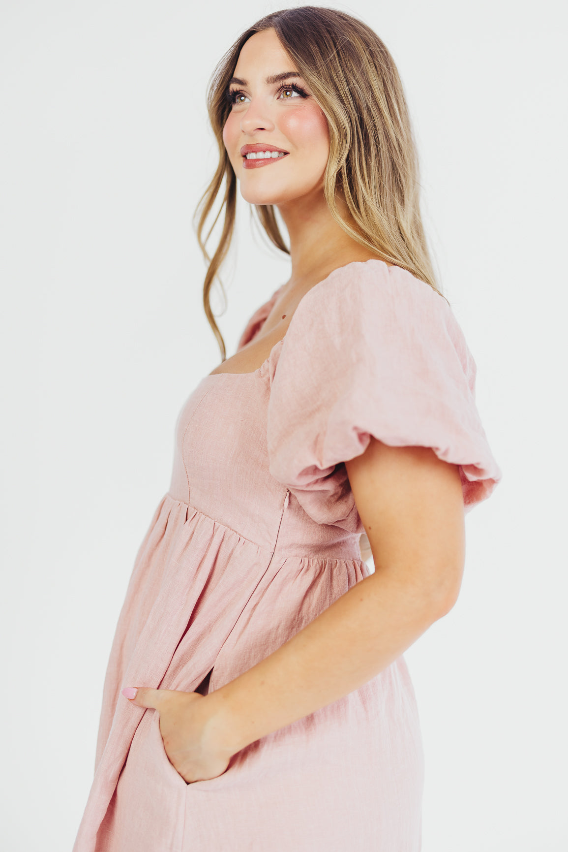 Candace Maxi Dress in Sweet Blush | 100% Linen Maternity Dress | Bump Friendly & Comfortable | Perfect for Pregnancy, Summer Outfits & Casual Occasions