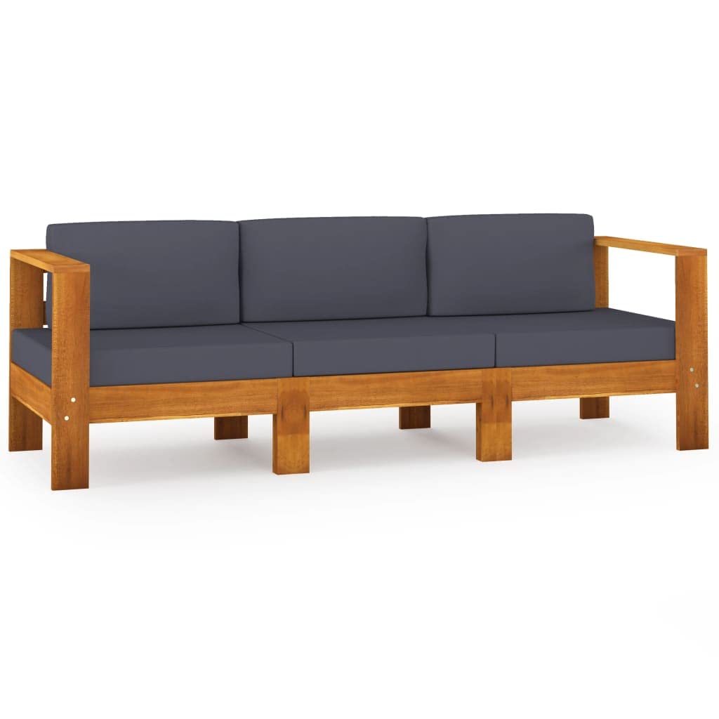3-Piece Acacia Wood Patio Conversation Set with Dark Gray Cushions - Outdoor Lounge Sofa for Garden, Lawn, Porch & Backyard | Perfect for Relaxing, Entertaining & Sunbathing