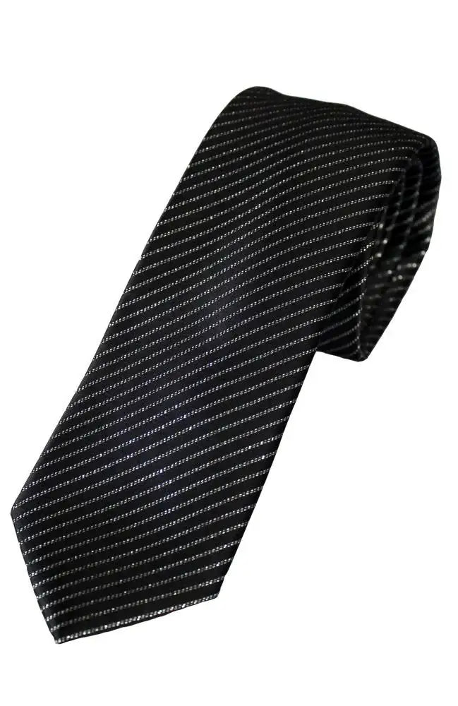 LA Smith Black and Silver Skinny Glitter Tie - Elegant Formal Necktie for Men, Perfect for Weddings, Parties, and Business Events
