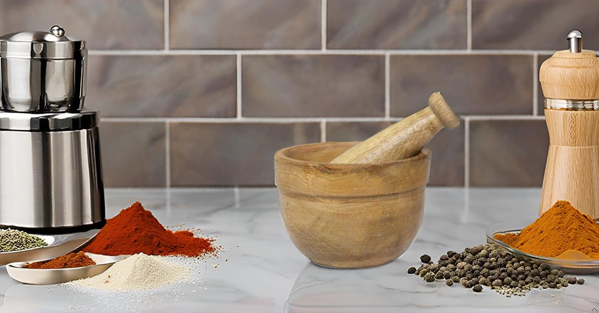 Handmade Indian Wooden Mortar and Pestle Set - Natural Rustic Style Herb & Spice Grinder, Masala Mixer, Manual Kharal for Crushing Seasonings & Pills - Perfect Kitchen Utensil & Housewarming Gift for Ayurvedic Cooking, Herbal Remedies & Spice Preparation