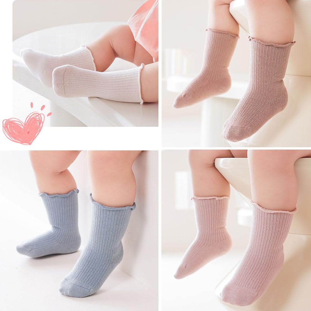 Baby Girls Ruffle Socks - Soft Cotton Crew Socks with Frilly Trim for Toddlers & Newborns - Perfect for Dressy Outfits, Photo Shoots & Special Occasions