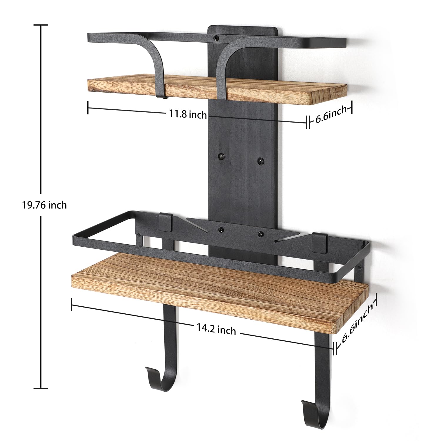 VINAEMO Wall Mount Ironing Board Hanger - 2-Layer Iron & Ironing Board Holder with Removable Hooks, Solid Wood Laundry Room Storage Shelf for Home Organization - Perfect for Small Spaces & Closet Storage