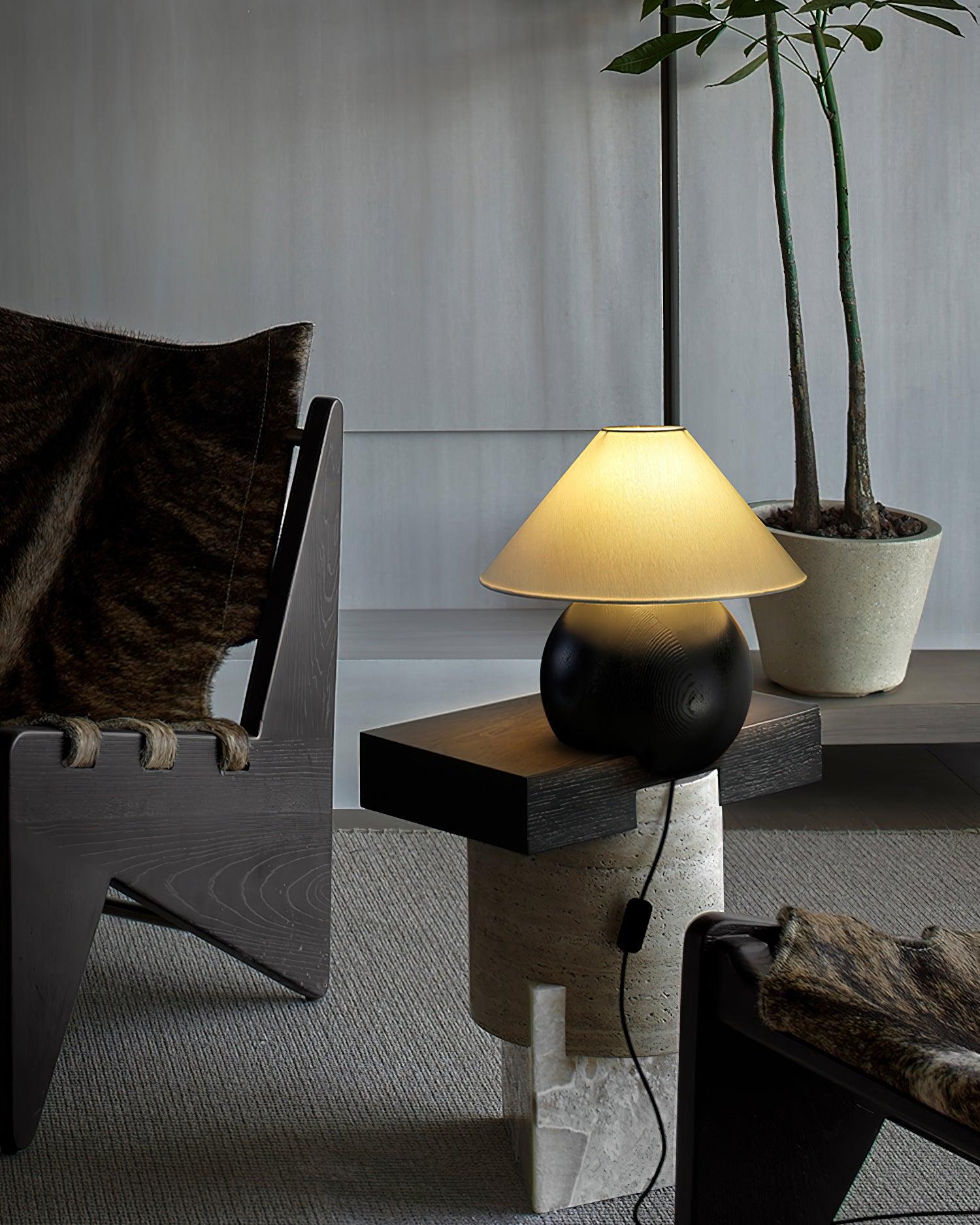 Modern Wooden Corner Log Table Lamp - Rustic Home Decor for Living Room, Bedroom & Office - Warm Ambient Lighting for Cozy Spaces