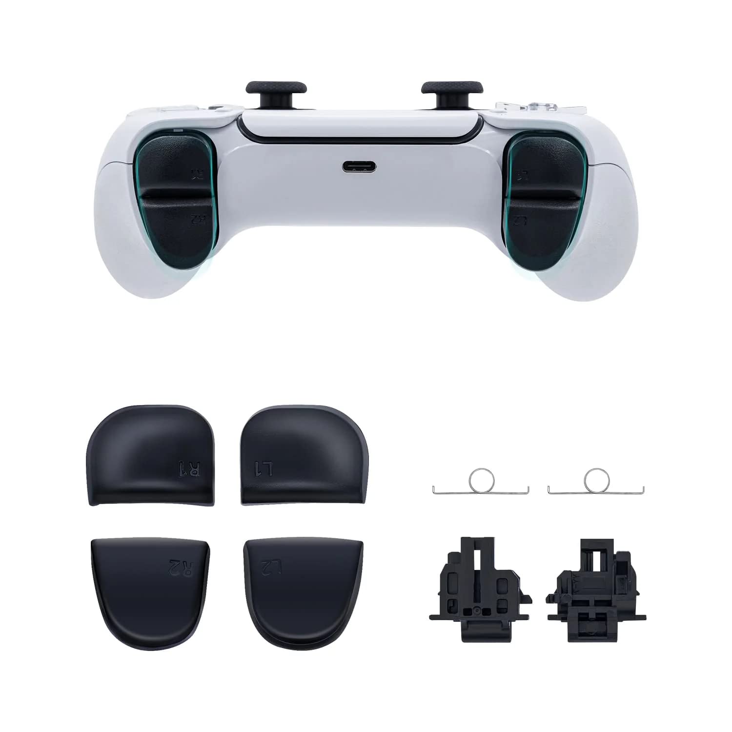Black TASTI ESTERNI L1 R1 L2 R2 with Springs for PS5 DualSense Controller - Enhance Your Gaming Experience with Responsive Buttons for FPS, Racing & Action Games