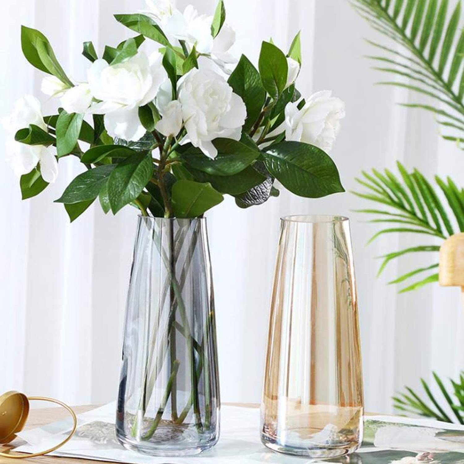 TIED RIBBONS Glass Vase Set of 2 - Black and Gold Centerpiece Vases for Flowers, Weddings, Christmas & Boho Home Decor | Elegant Living Room & Table Decorations for Parties & Special Events