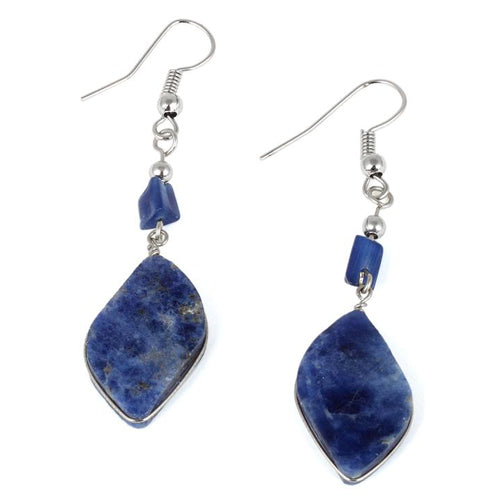 Stainless Steel Lapis Gemstone Dangle Peruvian Earrings for Women - Handmade Boho Jewelry, Gift for Her, Perfect for Parties & Special Occasions