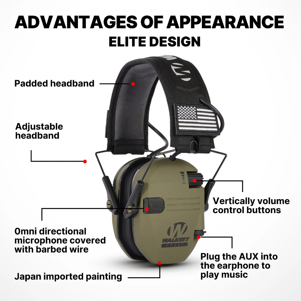 Walker's Razor Slim Electronic Earmuffs - Noise Cancelling Hearing Protection for Shooting, Hunting & Outdoor Activities - Lightweight & Comfortable for All-Day Use