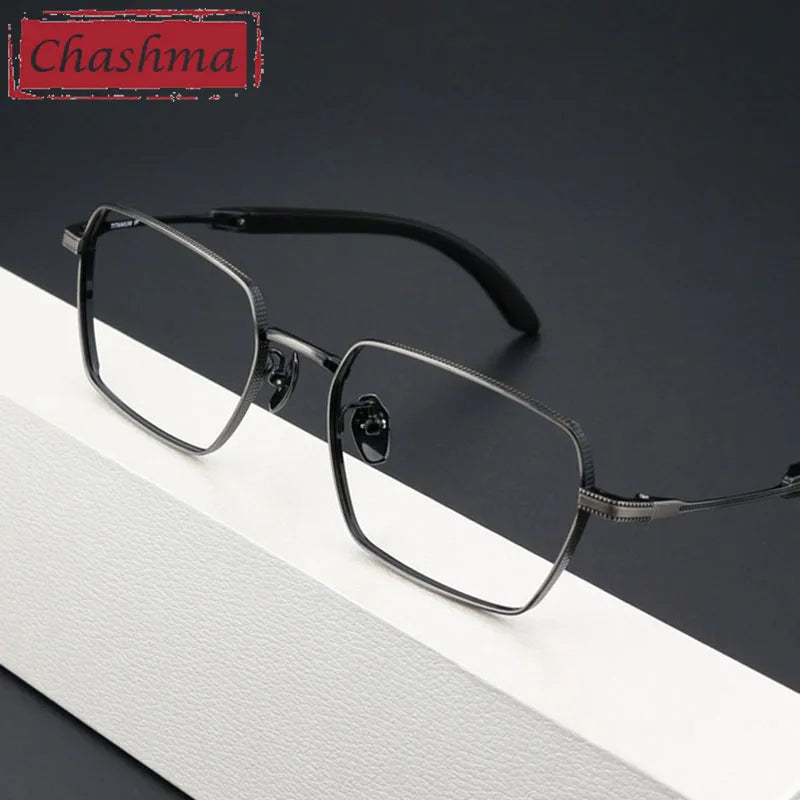 Stylish Men's Full Rim Square Titanium Eyeglasses Frame 2328 with Horn Temples - Lightweight Durable Glasses for Work, Reading & Fashion