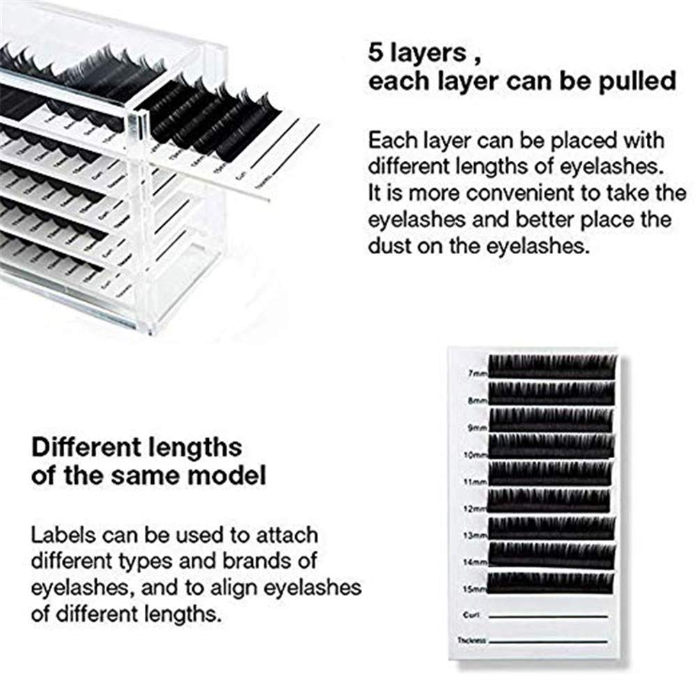 5 Layers Clear Acrylic False Eyelash Organizer Case - Professional Eyelash Extension Storage Box for Makeup Artists & Salon Use - Perfect for Lash Extension Tools, Tweezers & Glue Organization