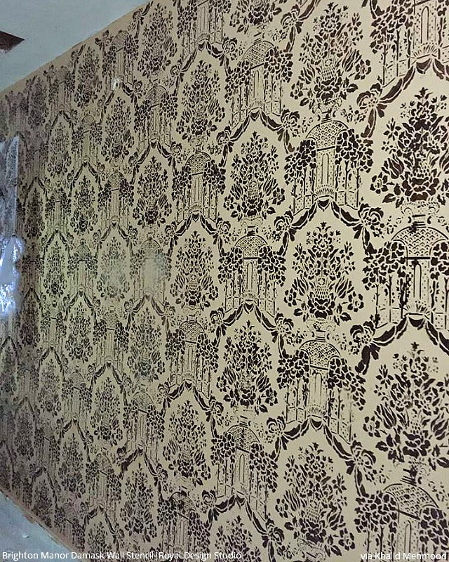 Brighton Manor Damask Wall Stencil - Reusable DIY Painting Template for Home Decor, Accent Walls & Furniture - Perfect for Bedrooms, Living Rooms & Craft Projects