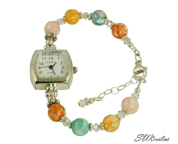 Elegant Mother of Pearl Shell Beaded Watch for Women - Luxury Pearl Bracelet Watch with Crystal Accents - Perfect for Weddings, Parties & Special Occasions