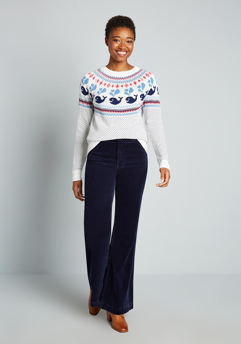 Fair Isle Sweater with Whale Design - Cozy Knit Pullover for Men & Women - Perfect for Sailing, Winter Outfits and Casual Wear