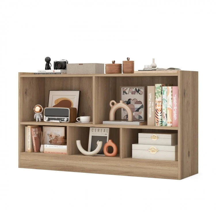 5-Cube Wooden Kids Bookcase with 2 Shelves - Natural Toy Storage Cabinet Organizer for Bedroom, Playroom & Nursery