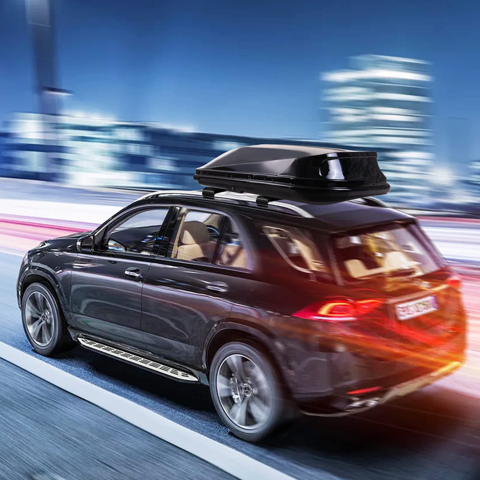 **White 14 Cubic Feet Rooftop Cargo Box - Heavy Duty Waterproof Car Top Carrier with Dual Side Opening, Extra Keys & Straps - Perfect for Travel, Camping & Outdoor Storage**