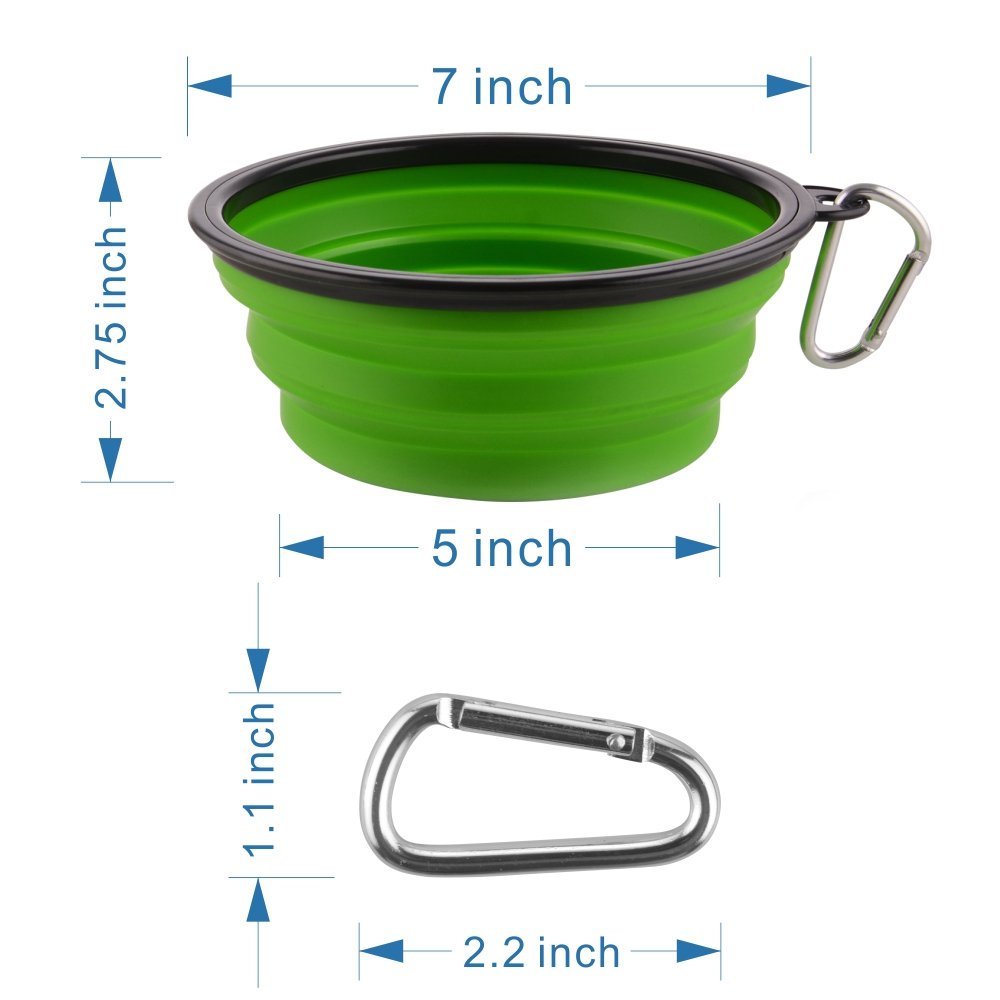 34oz Collapsible Dog Bowls 2 Pack - Portable Foldable Travel Water & Food Bowl for Dogs with Carabiner Clip - Lightweight Pet Feeding Dish for Hiking, Camping, Walking, Outdoor Adventures (Purple + Green)