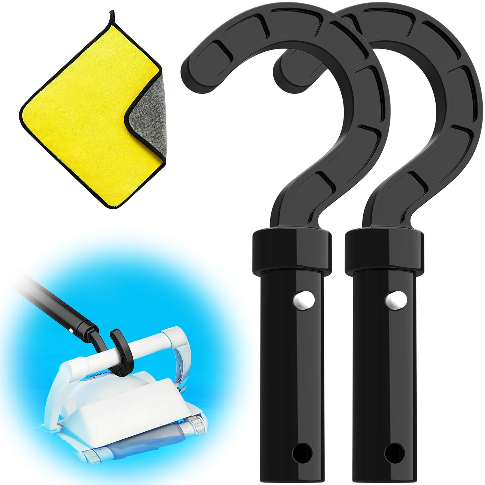 2 Pack Multi-Purpose Pool Cleaning Hooks - Compatible with Telescopic Poles & All Pool Vacuums - Above Ground & Underwater Pool Maintenance Tools for Skimming, Vacuuming & Cleaning