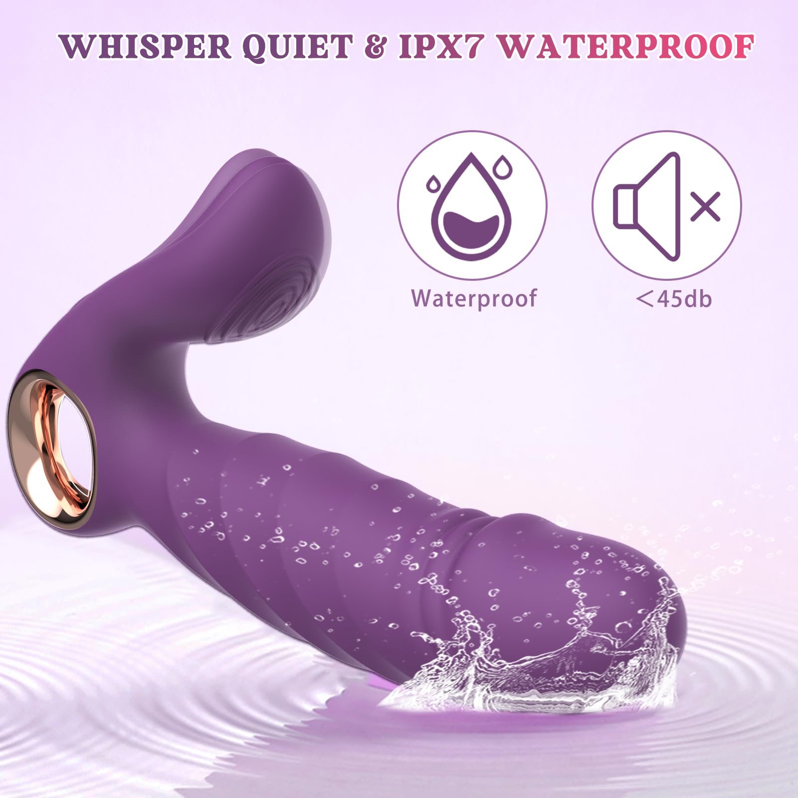 Powerful Dual Motor Thrusting Dildo Vibrator - 10 Vibration Modes & 5 Thrusting Speeds for Women's Pleasure, Wearable G-Spot Stimulator with Remote Control - Perfect for Couples Play, Solo Exploration and Spicing Up Your Bedroom (Purple)