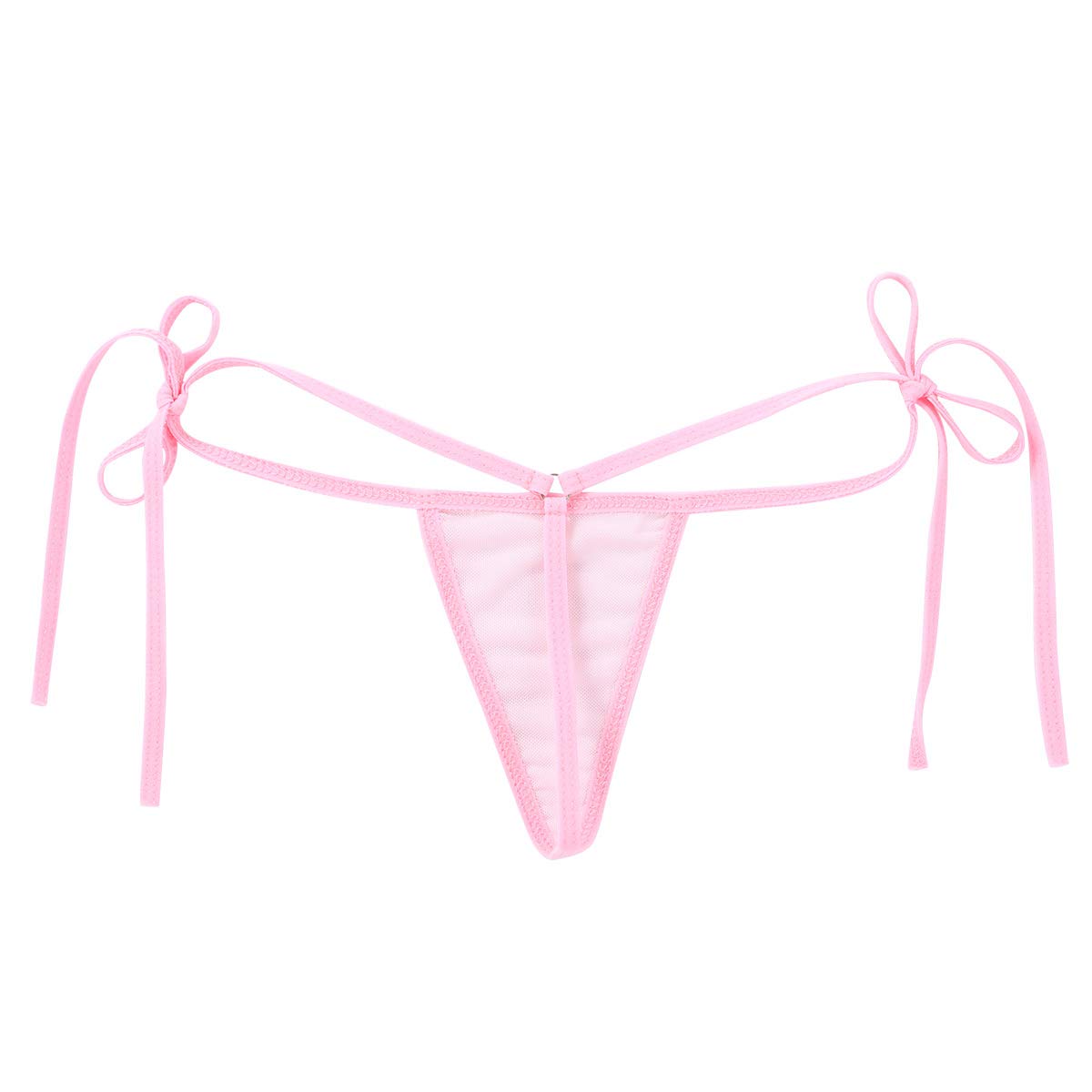Sexy Women's Sheer Mesh Low Rise Lingerie Tie-Side G-String Thong T-Back Panties - Comfortable Invisible Underwear for Date Night, Boudoir & Sensual Wear