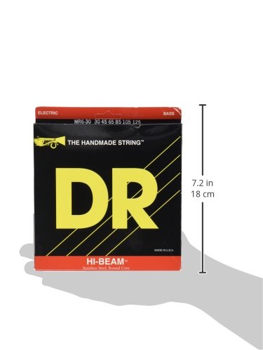 DR Strings HI-BEAMS Stainless Steel 6-String Bass Guitar Strings (30-125 Gauge) - Round Core for Enhanced Tone & Durability | Perfect for Rock, Metal & Studio Recording