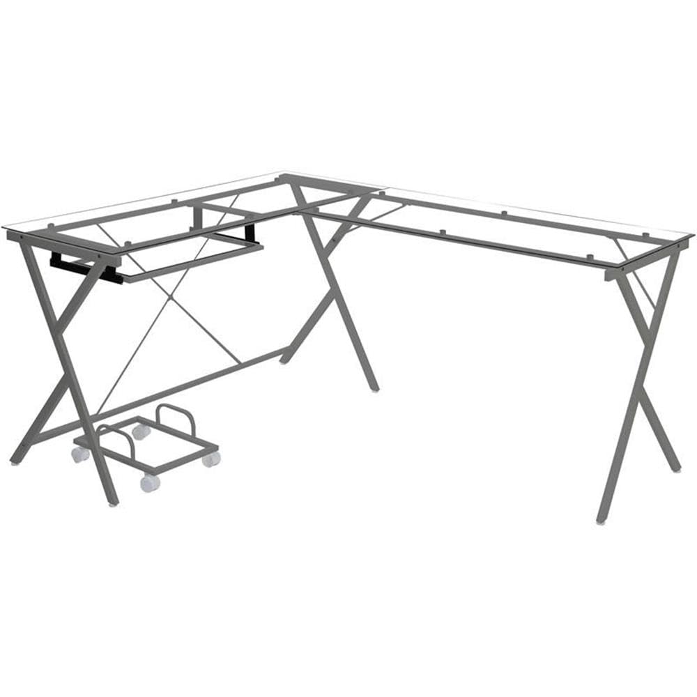 Acme Demas Clear Glass Top Computer Desk with Silver Frame - Modern Home Office Desk with Built-in Computer Holder for Work & Study