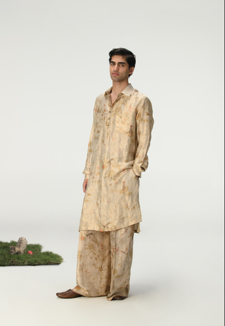Elegant Ivory Silk Brocade Bullet Kurta for Women | Traditional Indian Embroidered Tunic Top | Perfect for Festivals, Weddings & Special Occasions