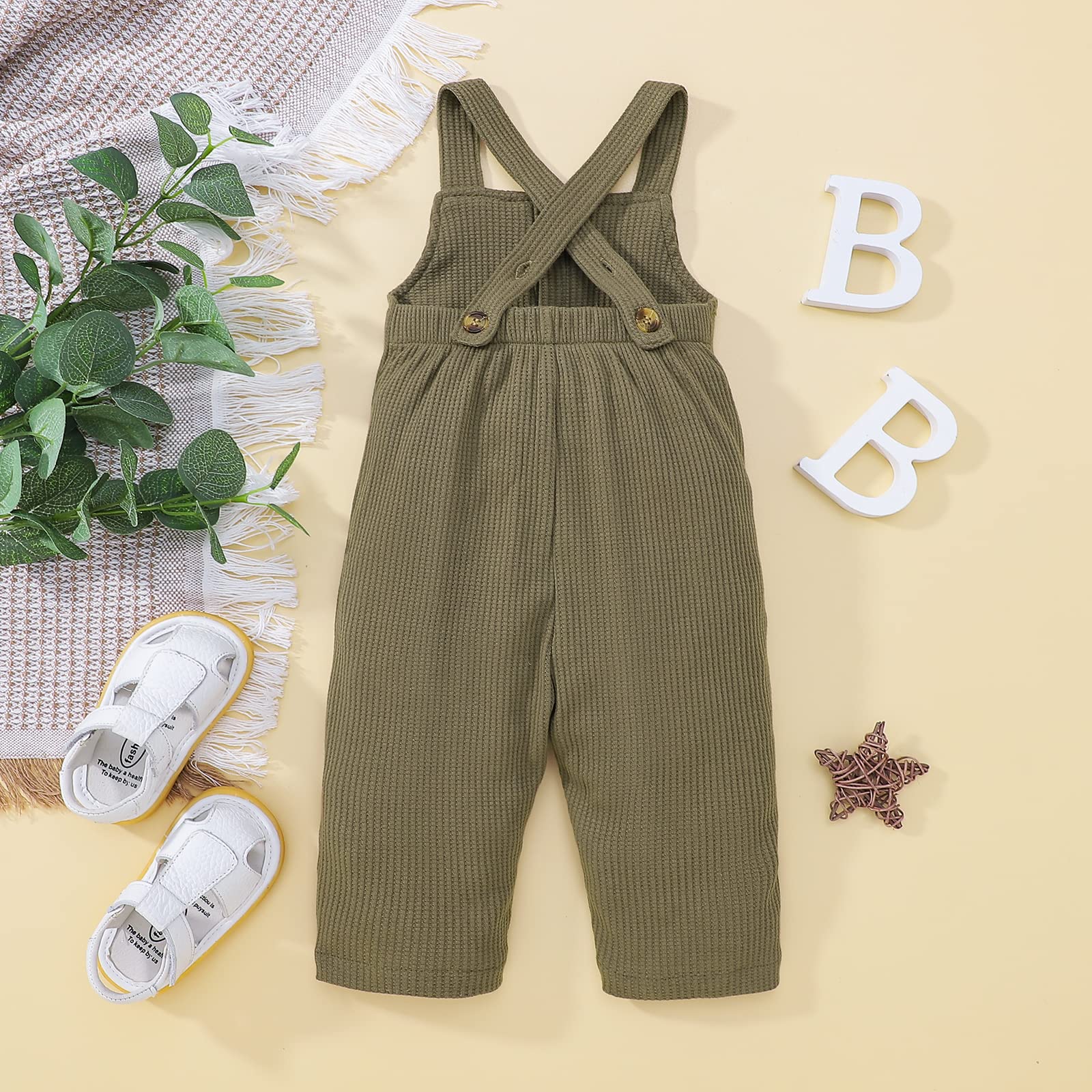 Toddler Baby Overalls - Waffle Knit Suspenders Pants & Sleeveless Romper Jumpsuit for Boys & Girls | Neutral Color Fall Winter Outfit | Perfect for Playdates, Family Photos & Seasonal Layering
