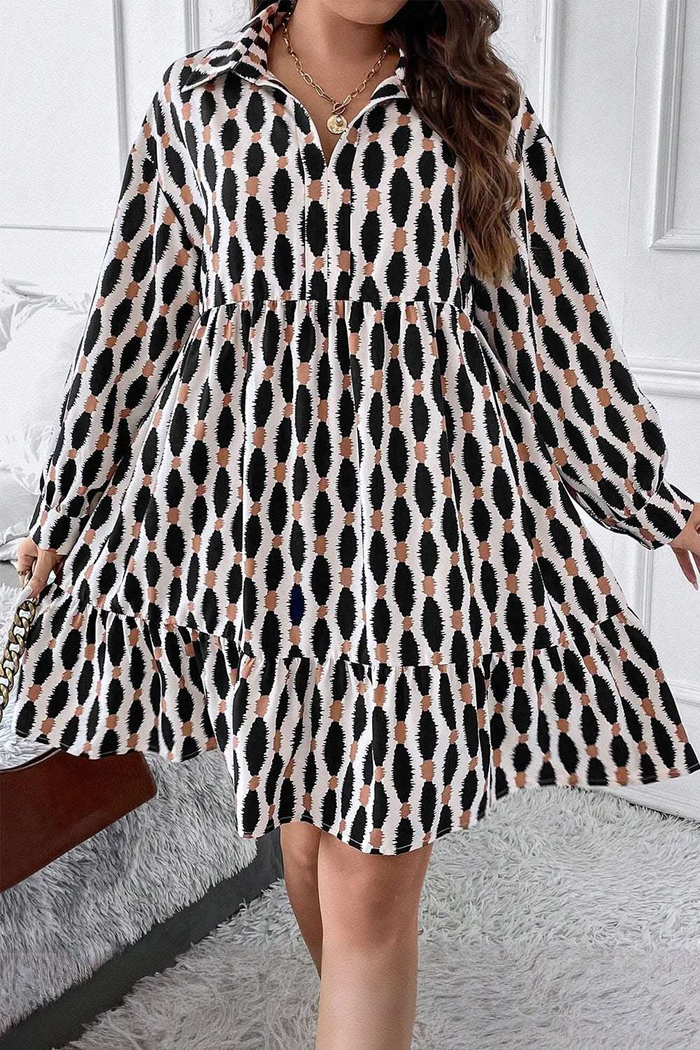 Apricot Plus Size V Neck Mini Dress for Women - Flattering Summer Casual & Party Outfit