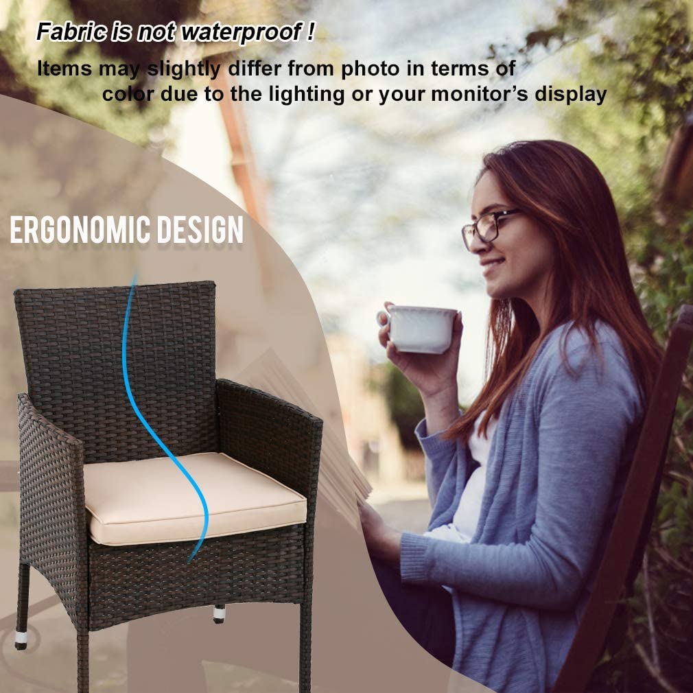 3-Piece Outdoor Patio Furniture Set - Wicker Bistro Table & Rattan Chairs with Coffee Table - Brown Garden Conversation Set for Porch, Yard & Outdoor Dining | Weather-Resistant & Comfortable
