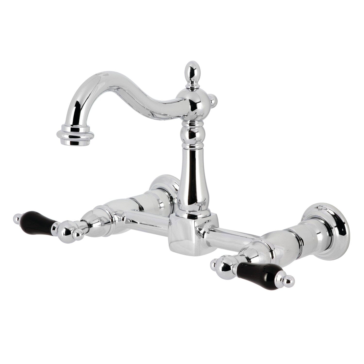 Duplex Double Handle 2-Hole Wall Mount Bridge Kitchen Faucet - Modern Brass Vintage Sink Faucet for Farmhouse & Industrial Style Kitchens