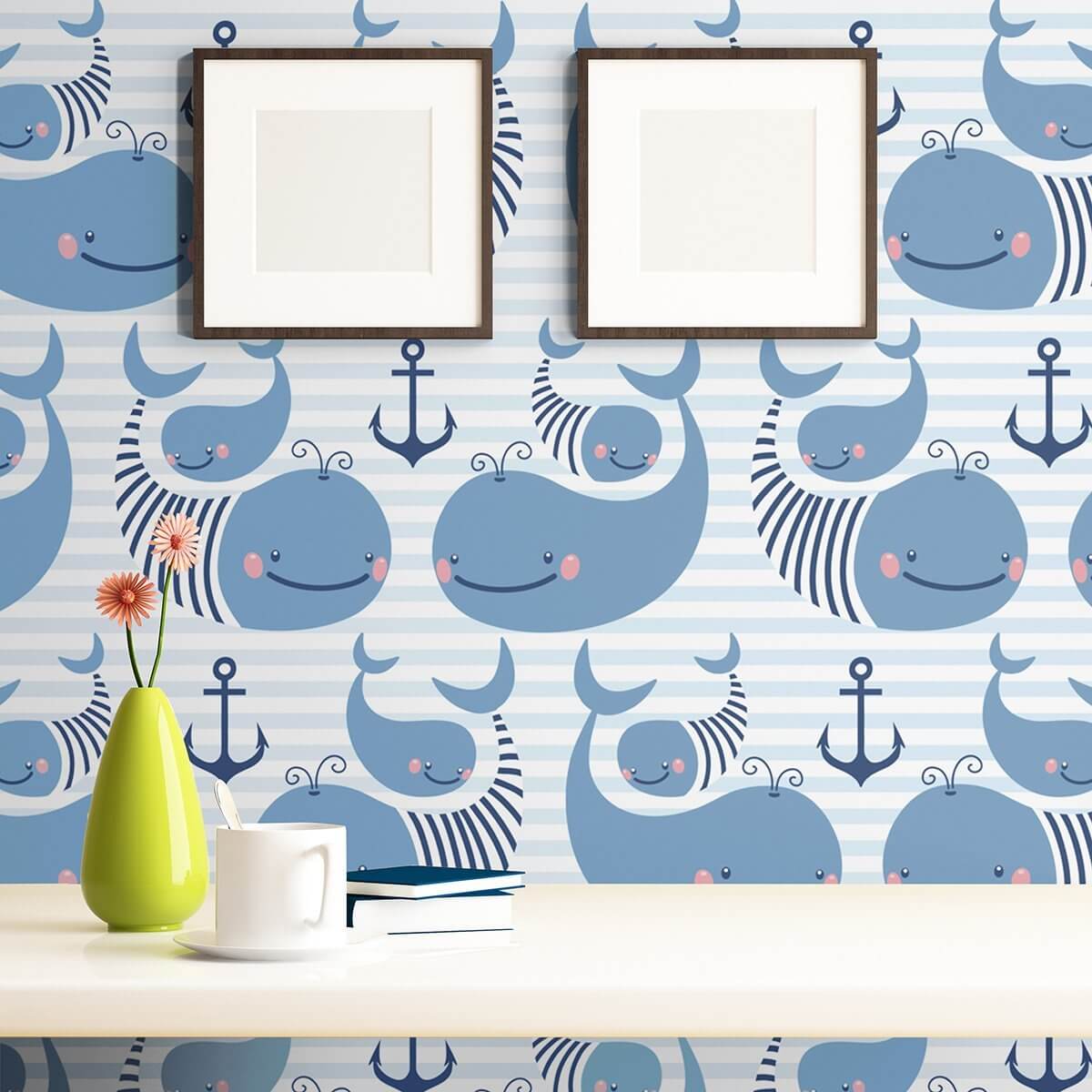 Navy and Light Blue Animals Baby Peel and Stick Removable Wallpaper 6433 - Self-Adhesive Nursery Decor for Kids Room, Bedroom, Playroom & Nursery